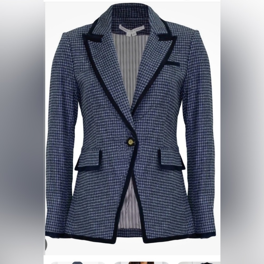 Veronica Beard Hali virgin wool houndstooth blue blazer